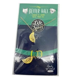 Cat Dog Emily McDowell My Better Half Life Saver Necklace & Pet Collar Charm Set